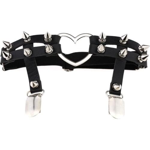 Female Women Sexy Harajuku Elasticity Heart Faux Leather Harness Tight Suspender Punk Strap Leg Ring Garter Belts Bondage Gothic