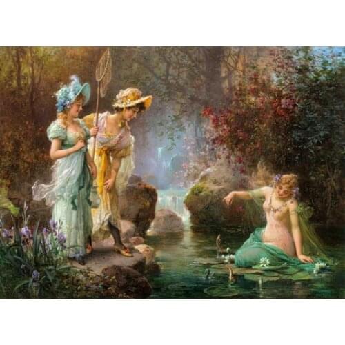 Water to Play the Woman Embroidery Needlework Crafts People Arts 14CT Unprinted Cross Stitch Kits DMC DIY Quality Handmade Decor