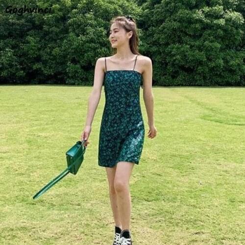 Sleeveless Dress Women Print Above Knee Ins Summer Green Casual Students Fashion Comfortable A-line Sweet Elegant New Sundress