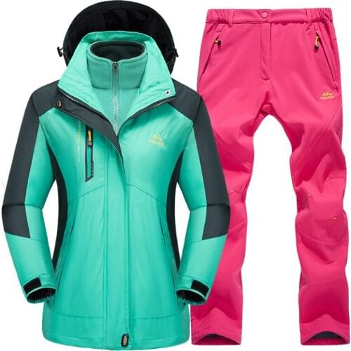 Winter mountaineering suit womens ski suit Outdoor thick Thermal coat Waterproof Windproof Fleece liner Hiking jacket & Pants