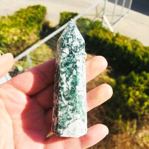 1PCS Natural Polished moss agate obelisk Tower healing crystal stone point For Healing