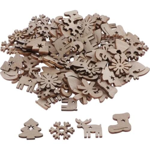 100pcs Natural Wood Christmas Theme DIY Craft Charms Pendants Deer Boots
