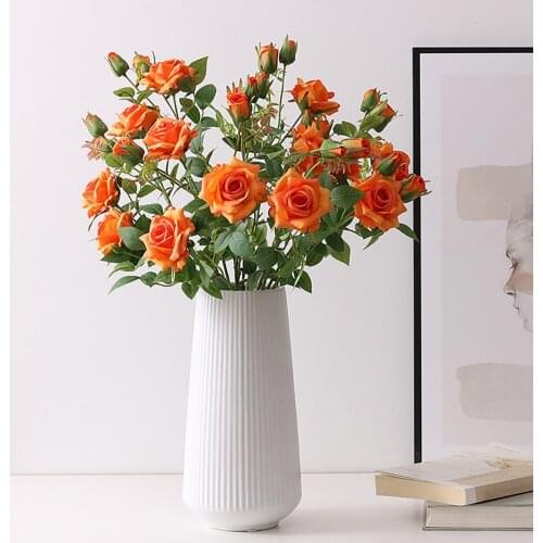 2021 Mini Fake Flower Eco-friendly Anti-fade Beautiful Faux Silk Flower 3 Heads Artificial Rose Flower for Home Wholesale