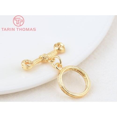 6 Sets O:14MM T:24MM 24K Gold Color Plated Brass Round Bracelet O Toggle Clasps High Quality Diy Jewelry Accessories