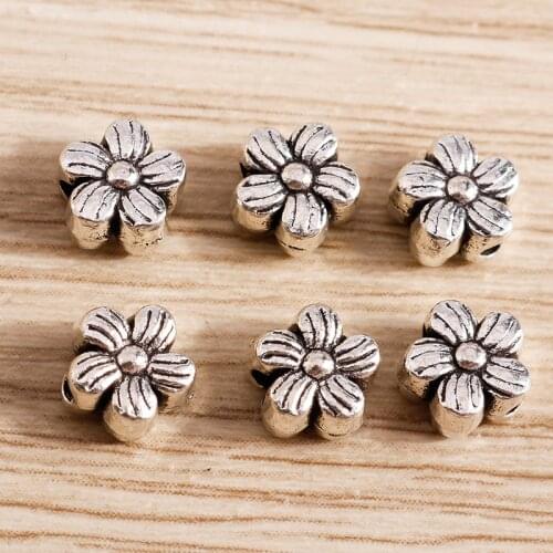 60pcs 6*6mm Antique Silver Color Small Flower Bead Spacer Charms for DIY Bracelets Earrings Necklaces Handmade Jewelry Making