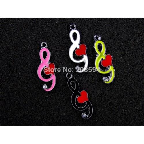 AE513 Mix Color 20Pcs Alloy Metal Enamel Music Note Charms Pendants 33x12mm