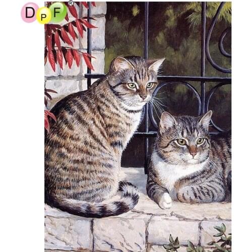 DPF DIY Two cats 5D diamond embroidery crafts diamond mosaic full square diamond painting cross stitch wall painting home decor