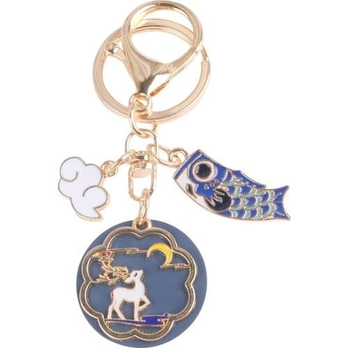 Exquisite Cloud Deer Cat Key Chains Cute Metal Fish Keyring Bag Car Charm Pendant Keychain Men Women Key Ring Holder Gifts