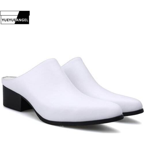 Brand Luxury Mens Genuine Leather Slip On Sandals White Blue Pointed Toe Slippers Casual High Quality Sandals Designer Shoes New