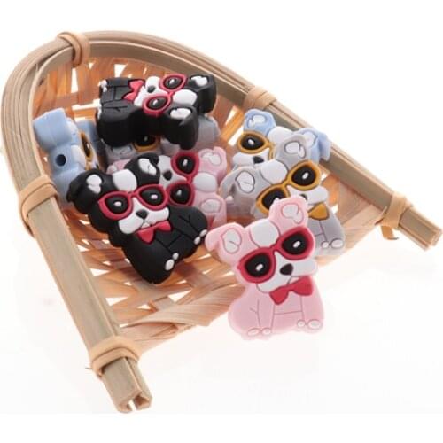 Bulldog 20PCS Silicone Baby Teether Beads BPA Free Newborn Teething Pearl Silicone Pacifier Clip Chain Accessories Shower Toys