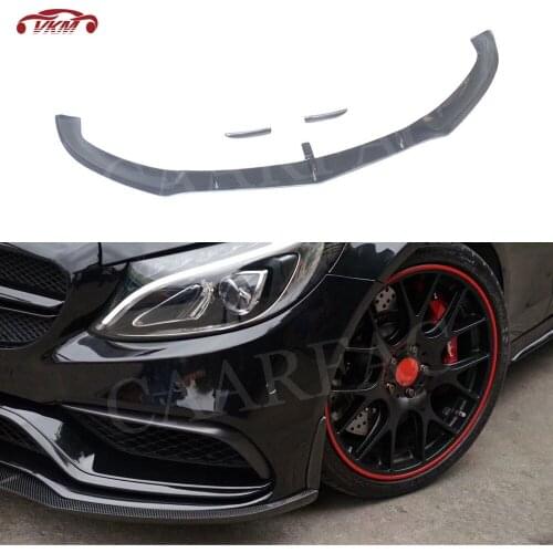 C Class Carbon Fiber Front Lip Spoiler with Side Trims Strips for Benz W205 C205 C63 C63s AMG Sedan Coupe 2015-2022 Bumper Guard