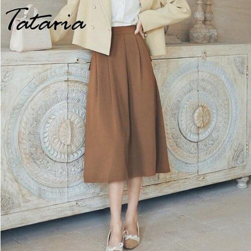 Black Women Pleated Skirt Midi Skirts Autumn Office Ladies Vintage Long High Waist Womens Skirt 2021 Fashionable Mujer Faldas