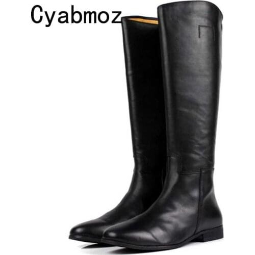 Cyabmoz Fashion British High Quality Genuine Leather Men Mid Calf Long Boots Zip Shoes Man Black Luxury Riding Motorcycle Boots