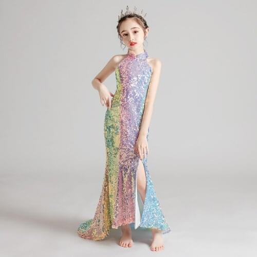 Sequined Kid Dress For Girl 2021 Rainbow Birthday Dress For Girls 3-14Y Mermaid Angel Evening Girls Party Dress Kids Elegant