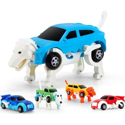 Transformation Action Figure Toy Dog Car Wind Up Dog Robot Toys Pull Back Deformation Car Classic Clockwork Toy For Boys CT0380