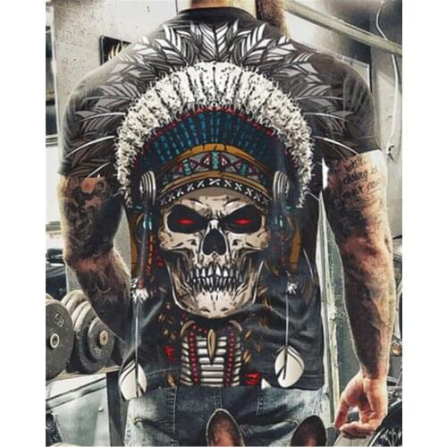 2021Summer New Skull Printed T Shirt For Men Casual Oversized Short Sleeve Clothes Streetwear Hip Hop 3D Printing Top Tees