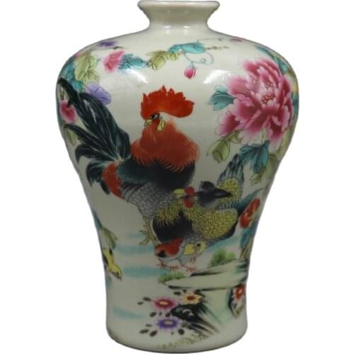 Chinese old porcelain vase Pink Flowers and cock plum bottle