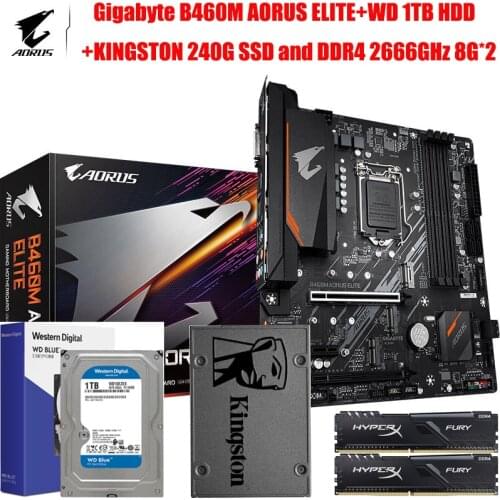 Gigabyte B460M AORUS ELITE Motherboard+WD 1TB Desktop Hard Drive+Kingston 240G Solid State Drive and DDR4 2666GHz 8G*2 RAM Set