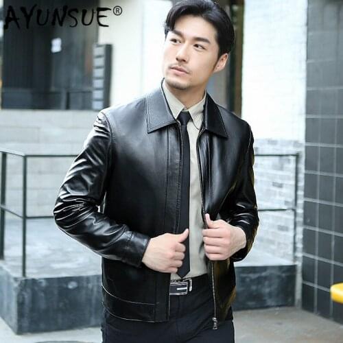 Mens Leather Jacket Real Sheepskin Coat Spring Autumn Genuine Leather Jacket Men Plus Size Blouson Cuir Homme 14BAQ00006671