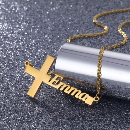 Custom Mens and Womens Name Necklace Stainless Steel Personalized Gold Collar Name Cross Necklace and Pendant Jewelry