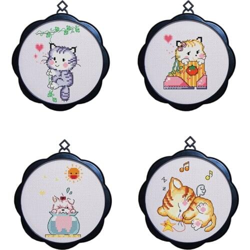 Joy Sunday Kitten Series have frames Cross stitch kit DMC Needlework Embroidery Cross-Stitch set Handwork Fabric 14CT and 11CT