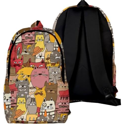 2020 New Fashion Casual 3D Crowded cat backpack Schoolbag Men/Women Shoulder Travel Bag Print Hip Hop Teenage Girls bag