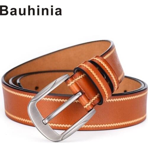 Bauhinia brand new new fashion classic mens two-layer leather pin buckle 105-125cm genuine leather belt