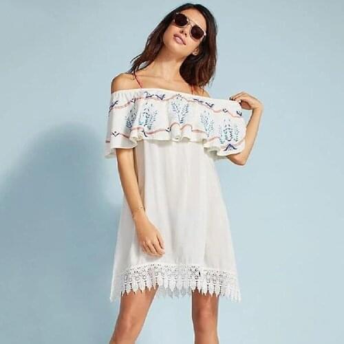 Embroidery Beach Cover up Saida de Praia Plus size Swimsuit Women Bikini cover up Tunics for Beach Pareo Sarong Beachwear #Q482