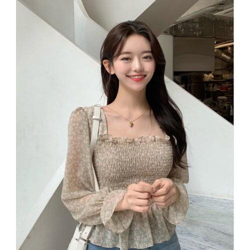 Transparent Vintage Print Shirt Oversize Tops Women Long sleeve Girls Chiffon Blouse Summer Women Blouses New femme Blusas