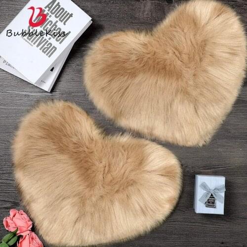 Bubble Kiss Fluffy Tatami Carpet Small Heart Shape Faux Fur Rug Home Bedroom Long Pile Floor Mat 2 Piece Leisure Area Foot Pads