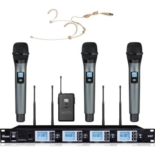 Bolymic UHF Stage Performance Microphone Draadloze Microfoon 4 Channel Wireless Mic 3 Handheld 1 Nude Headset Microphone System