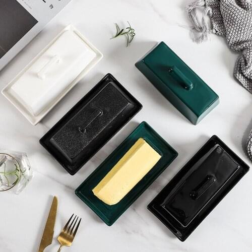 Modern simple ceramic tableware household kitchen butter tray multi-style butter box with cover