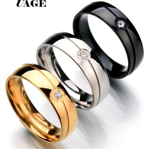 UAGE 316L Stainless Steel Rings For Women Classic Uplifted Single Zirconia Engagement Wedding Ring Jewelry