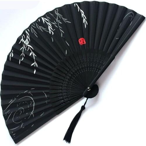 Chinese Style Black Vintage Hand Fan Folding Fans Dance Wedding Party Favor Dance Party Folding Fans Gift