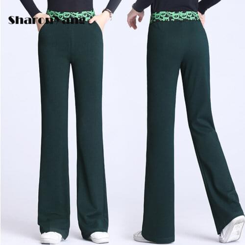 M-9XL Women Pants Loose Bell-bottom Trousers Spring and Autumn New High-waisted Wide Leg Pants Green Flared Trousers Plus Size