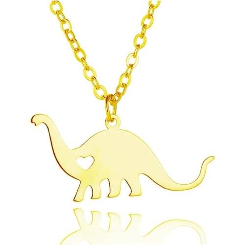 Dinosaur Pendant Necklace Plant Eater Brontosaurus Stainless Steel Hollow Heart Sweet Necklace for Women Gilrs
