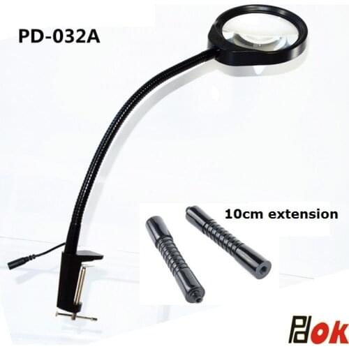 10X Magnifying Glass Clip-on For Reading,Repairing And Inspection Soft Rod Dimmable LED Magnifier with 10cm/20cm extension