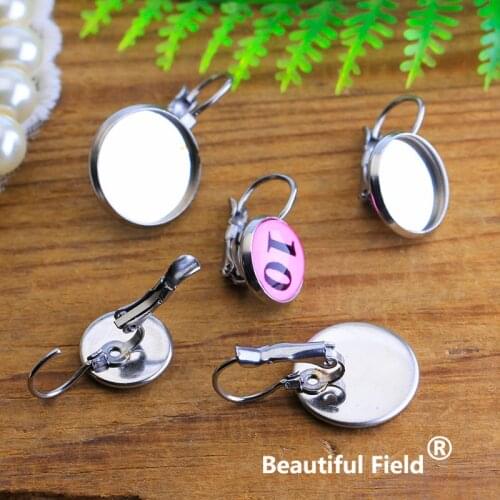 Stainless Steel 10pcs 10mm 12mm 14mm Round Cabochon Earring Hooks Ear Setting Wire Cameo Base Blank Tray Not Fade ( Little Hook