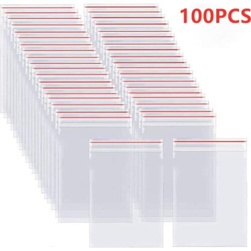 100PCS High Clear Small Resealable Zip Lock Plastic Storage Bag Transparent Reclosable Self Seal Vacuum Reusable Packaging Bags
