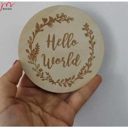 20pcs wholesale Wooden Hello World Brith Announcement Newborn Gift Baby Milestone printer Cards
