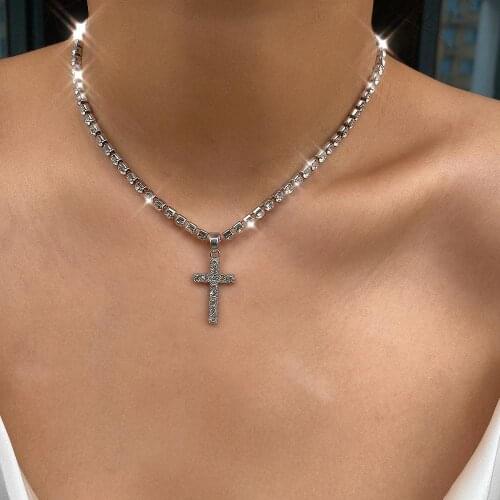 2020 Lucky Female Cross Crystal Pendants Base Dense Claw Chain Necklaces Shiny Zirconia Choker Necklaces Jewelry Gifts For Women