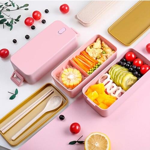 2021 Lunch Box Double Layer Bento Box Student Office Microwave Heating Lunch Container Kitchen Food Storage Box Plastic Tablewar