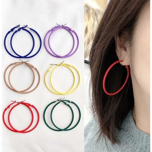 2021 Trendy Big Circle Hoop Earrings Korean Style Cute Sweet Earring for Women Party Round Loop Earrings Statement Girls Jewelry