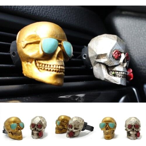 Car Air Vent Clip Set of 2 Resin Skull Shape Car Air Freshener Clip with Aromatherapy Tablet for Auto Vehicle C1