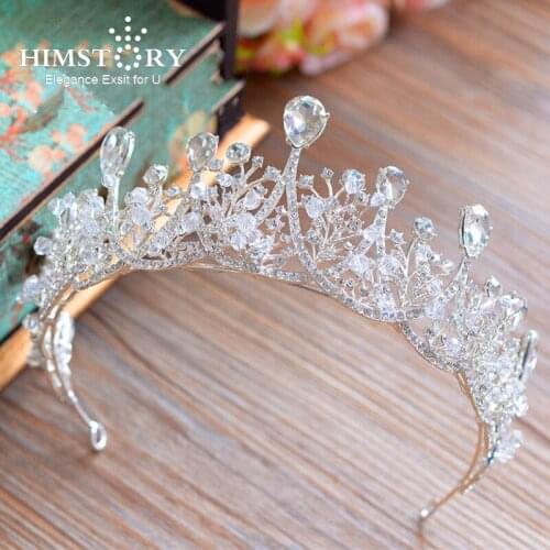 Himstory Vintage Handmade Clear Rhinestones Crystal Wedding Tiara Crown Princess Headband Bridal Headpiece Hair accessories