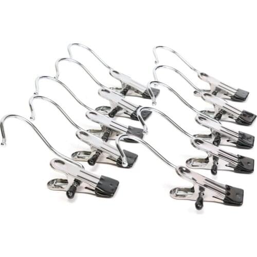 HQ 10pcs Portable Stainless Steel Hook Clothes Pin Shoe Pants Hanger Clips Travel