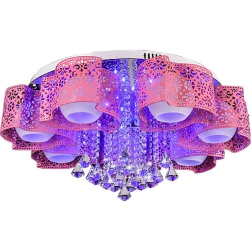 Modern Living Room Crystal Ceiling Lamp Painted Metal Hollow Out Petal Parlor Ceiling Lights Fabric Bedroom Ceiling Lighting