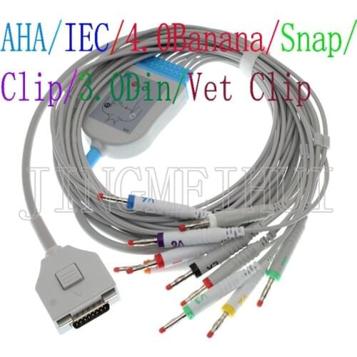 Use for Fukuda ME KP-500 KP-500D and C120 ECG EKG 10-Lead cable.3.0DIN/4.0Banana/Snap/Clip/Animal Vet Alligator clip leadwire