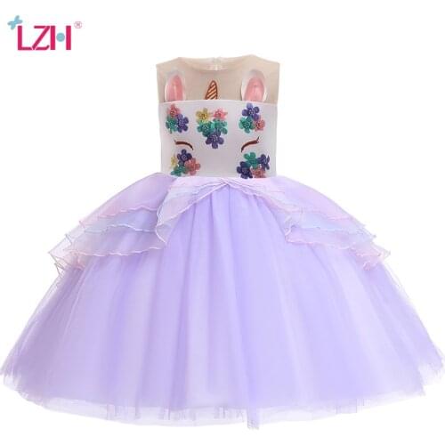 LZH 2021 Lace Baby Girls Tutu Dress Unicorn Children Clothes Summer Kids Toddler Princess Dress Birthday Party Dresses For Girl