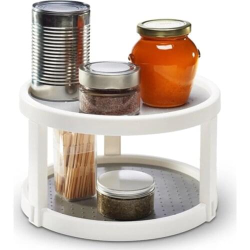 Kitchen Organizer Seasoning Cans Shelf Bottles Pepper Shakers Storage Two Layer Non-Skid Pantry Cabinet Lazy Susan Turntable